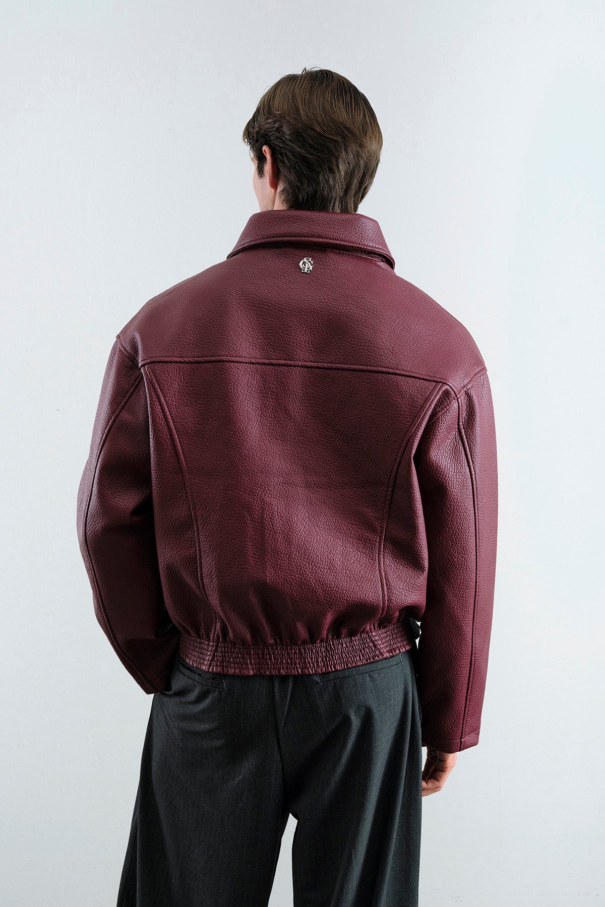 TEXTURED BURGUNDY LEATHER JACKET - 6