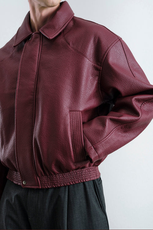 TEXTURED BURGUNDY LEATHER JACKET - 3