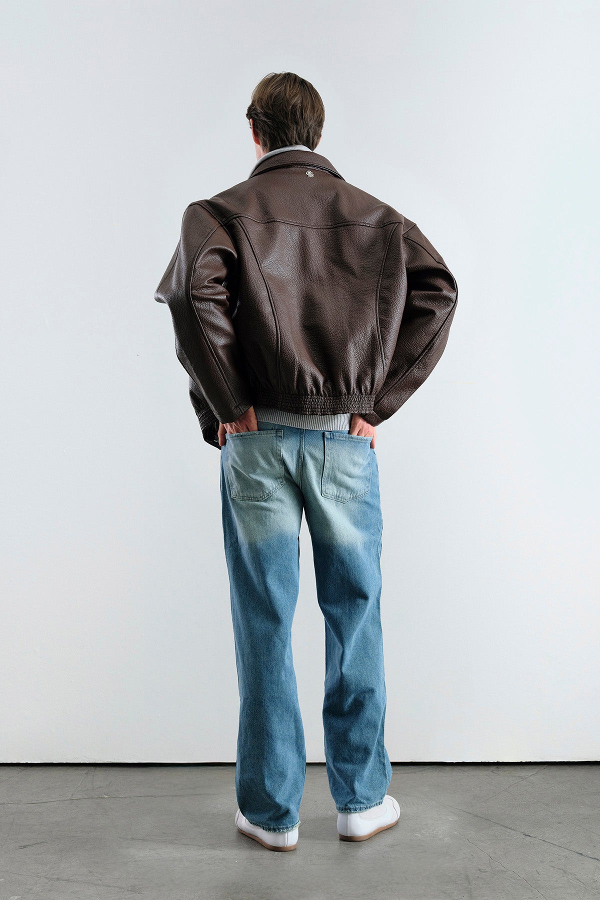 TEXTURED BROWN LEATHER JACKET - 5