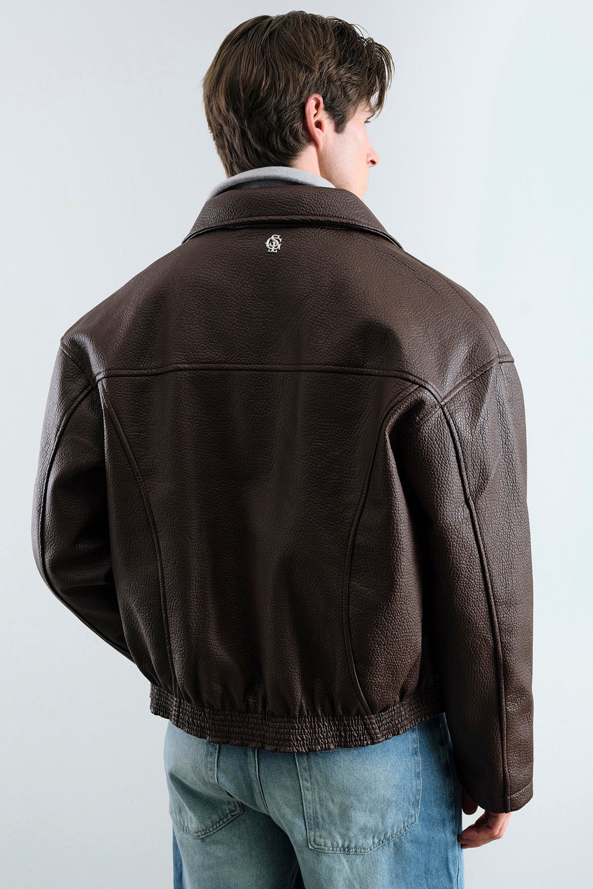 TEXTURED BROWN LEATHER JACKET - 6