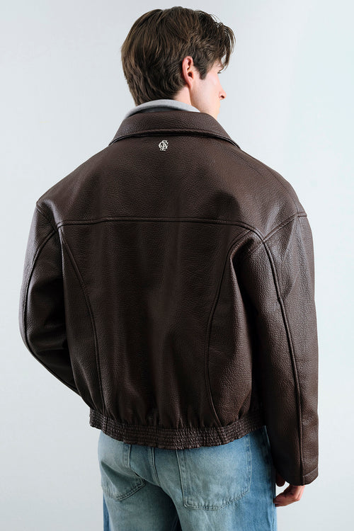 TEXTURED BROWN LEATHER JACKET - 6