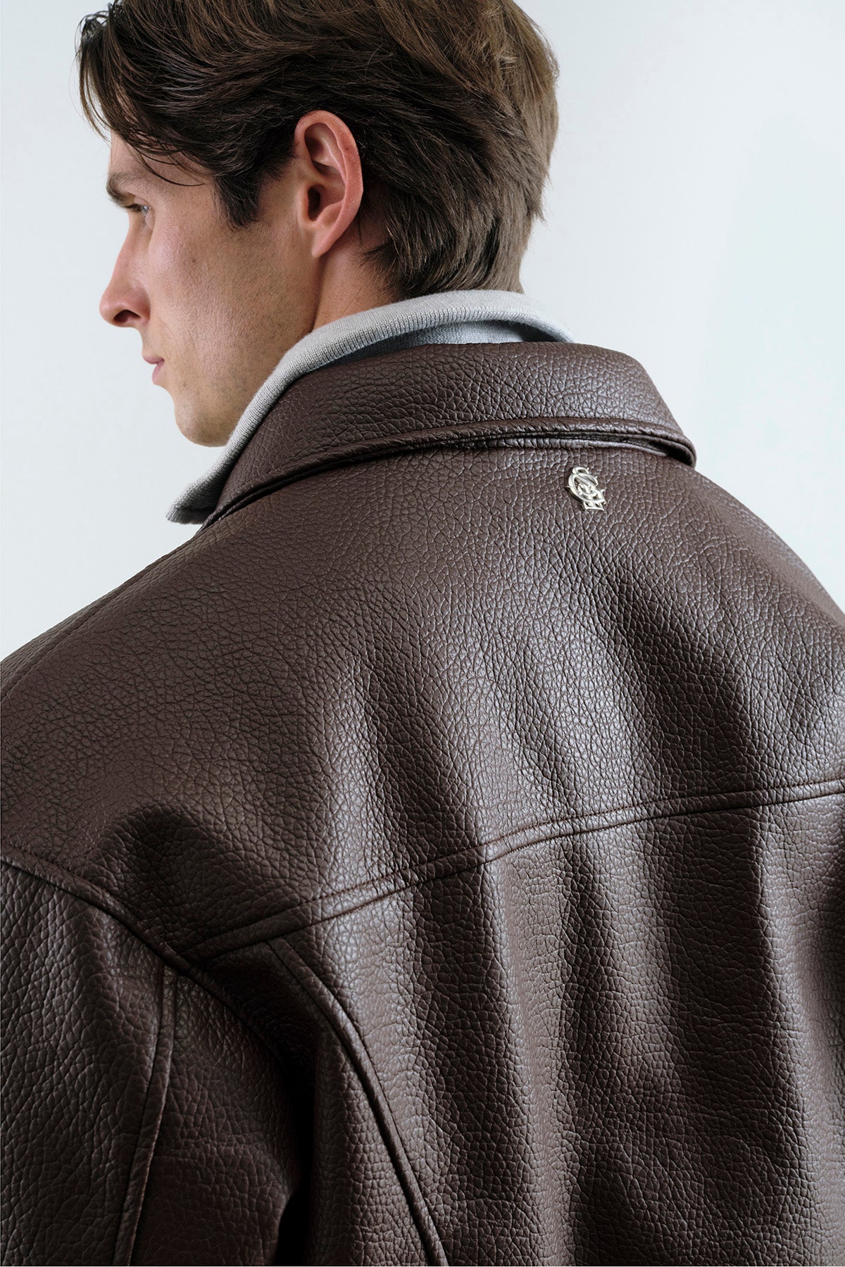 TEXTURED BROWN LEATHER JACKET - 2