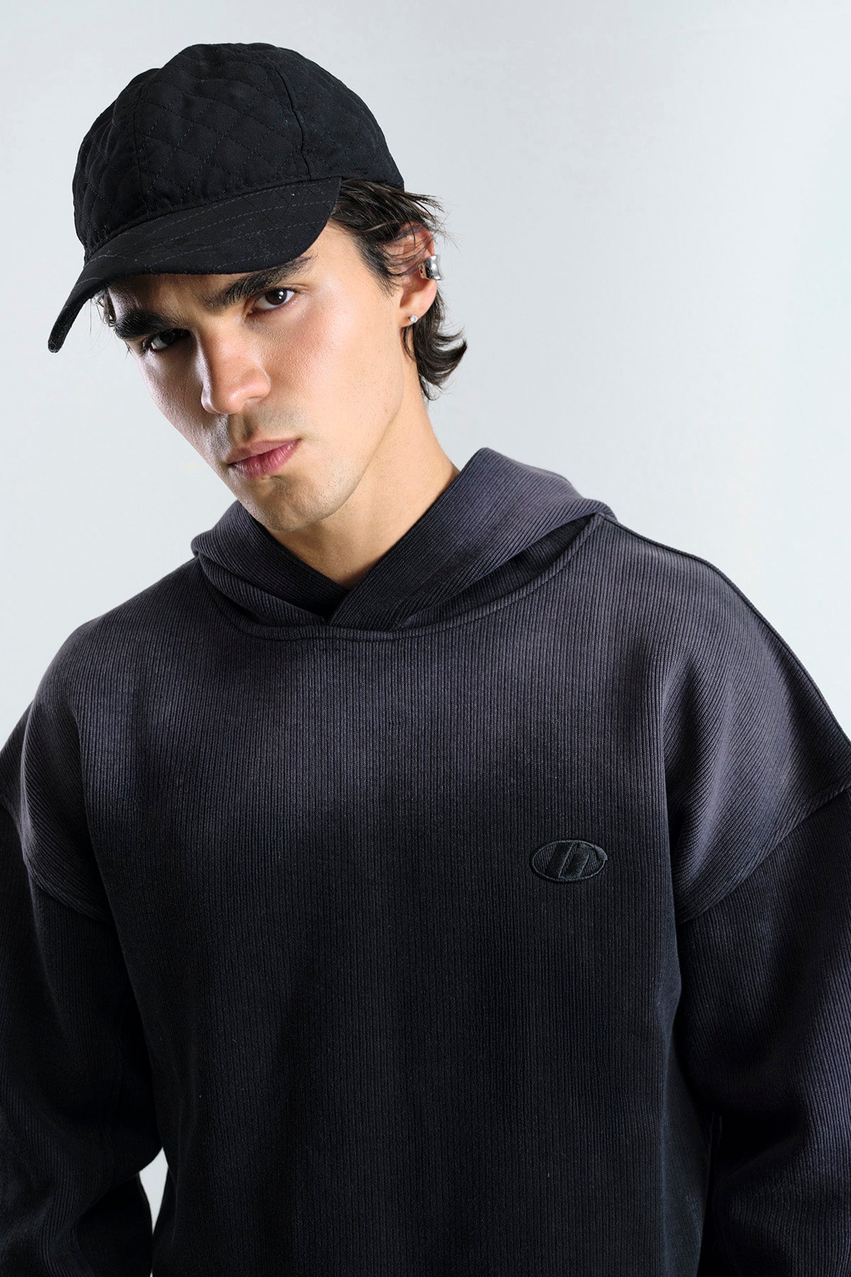 BLACK SWEATSHIRT WITH EMBELLISHED LOGO DETAIL