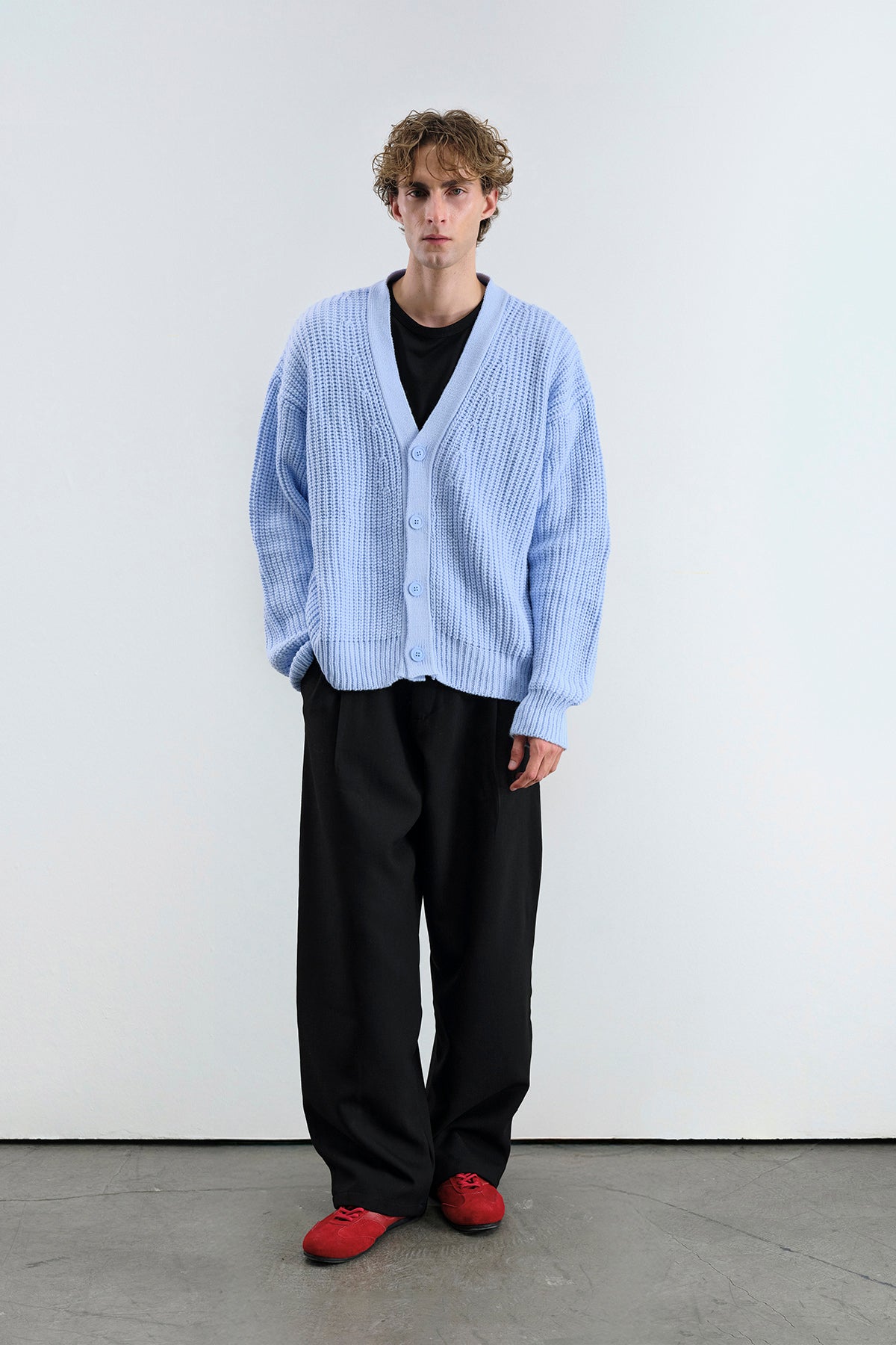 BASIC TEXTURED BLUE CARDIGAN