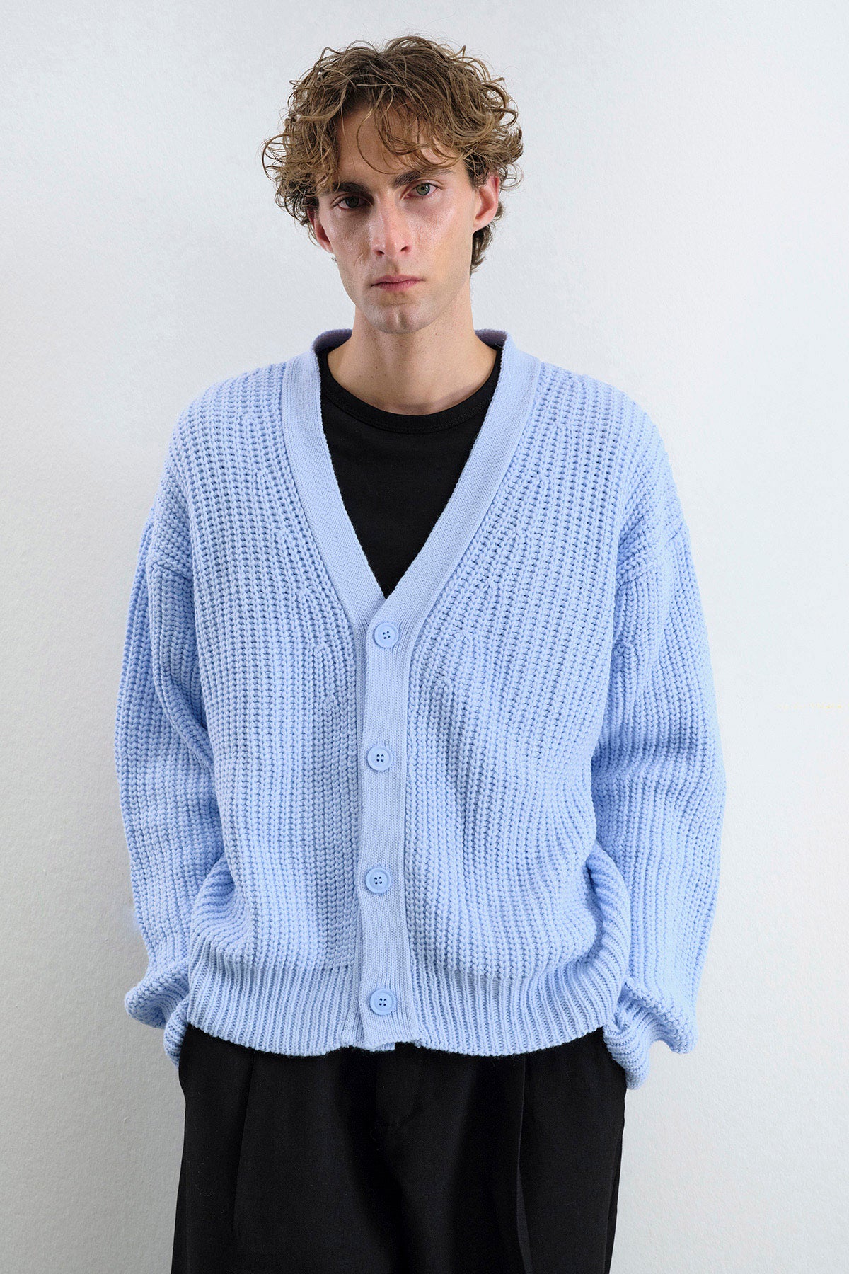 BASIC TEXTURED BLUE CARDIGAN