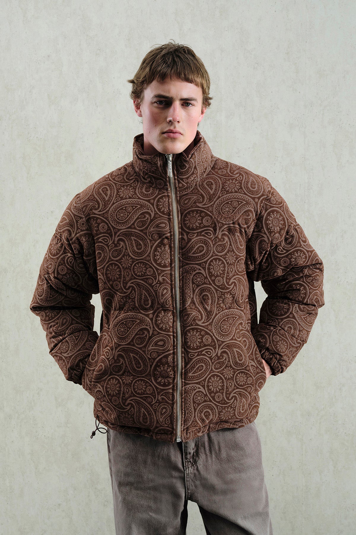 DESENLİ SÜET ŞİŞME KAHVERENGİ MONT