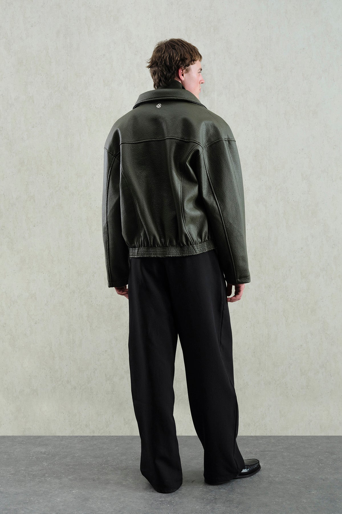 TEXTURED KHAKI LEATHER JACKET - 4