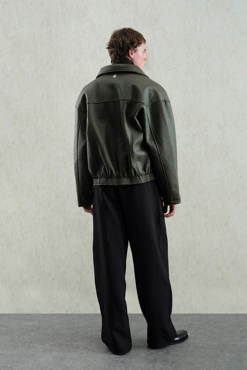 TEXTURED KHAKI LEATHER JACKET - 4