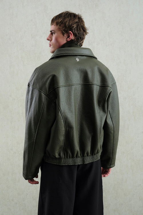 TEXTURED KHAKI LEATHER JACKET - 6