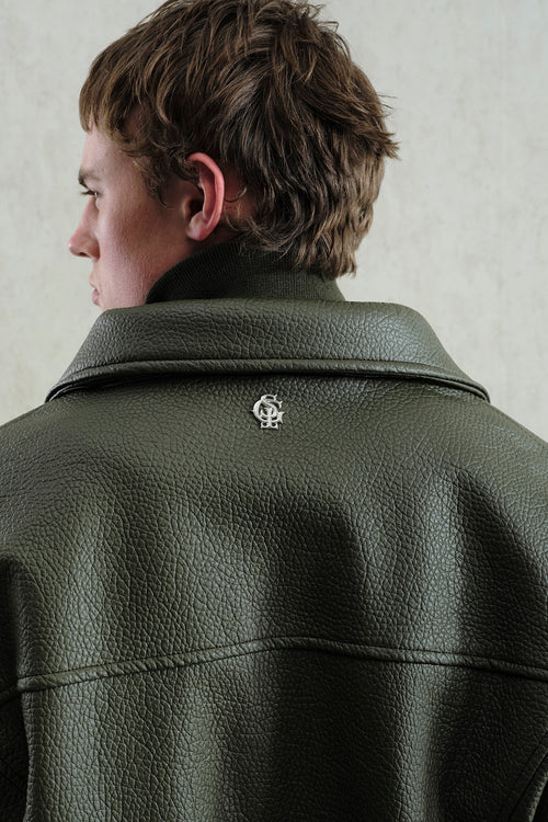 TEXTURED KHAKI LEATHER JACKET - 3