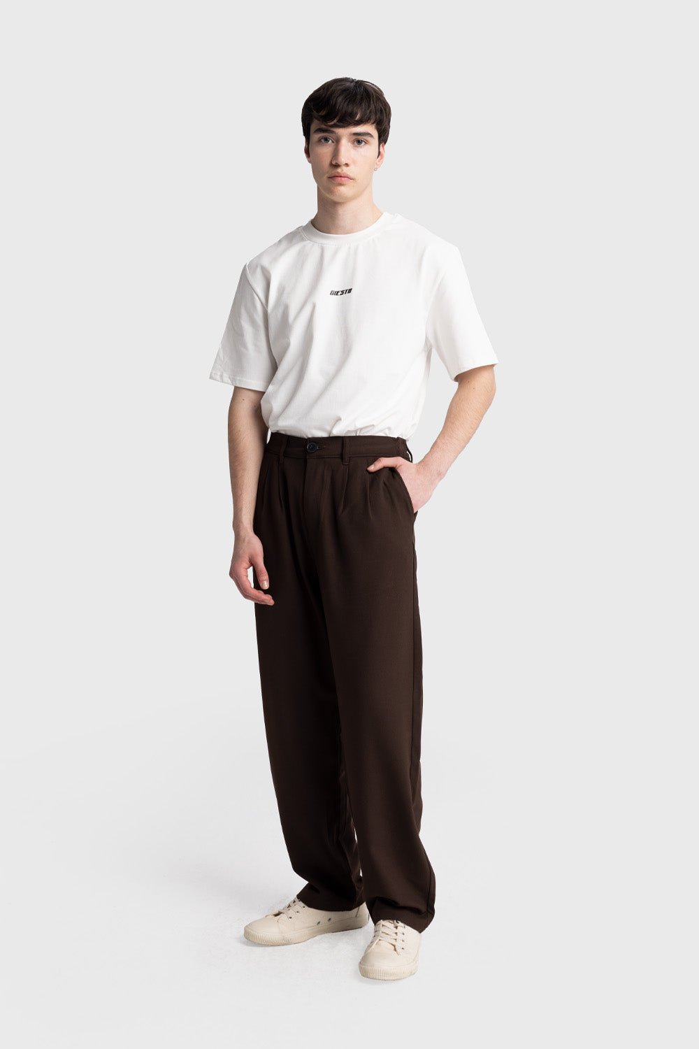 PLEATED DRAPED TROUSERS - BROWN