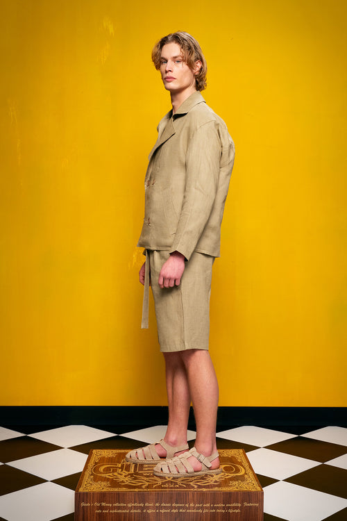 100% LINEN KHAKI DOUBLE-BREASTED JACKET