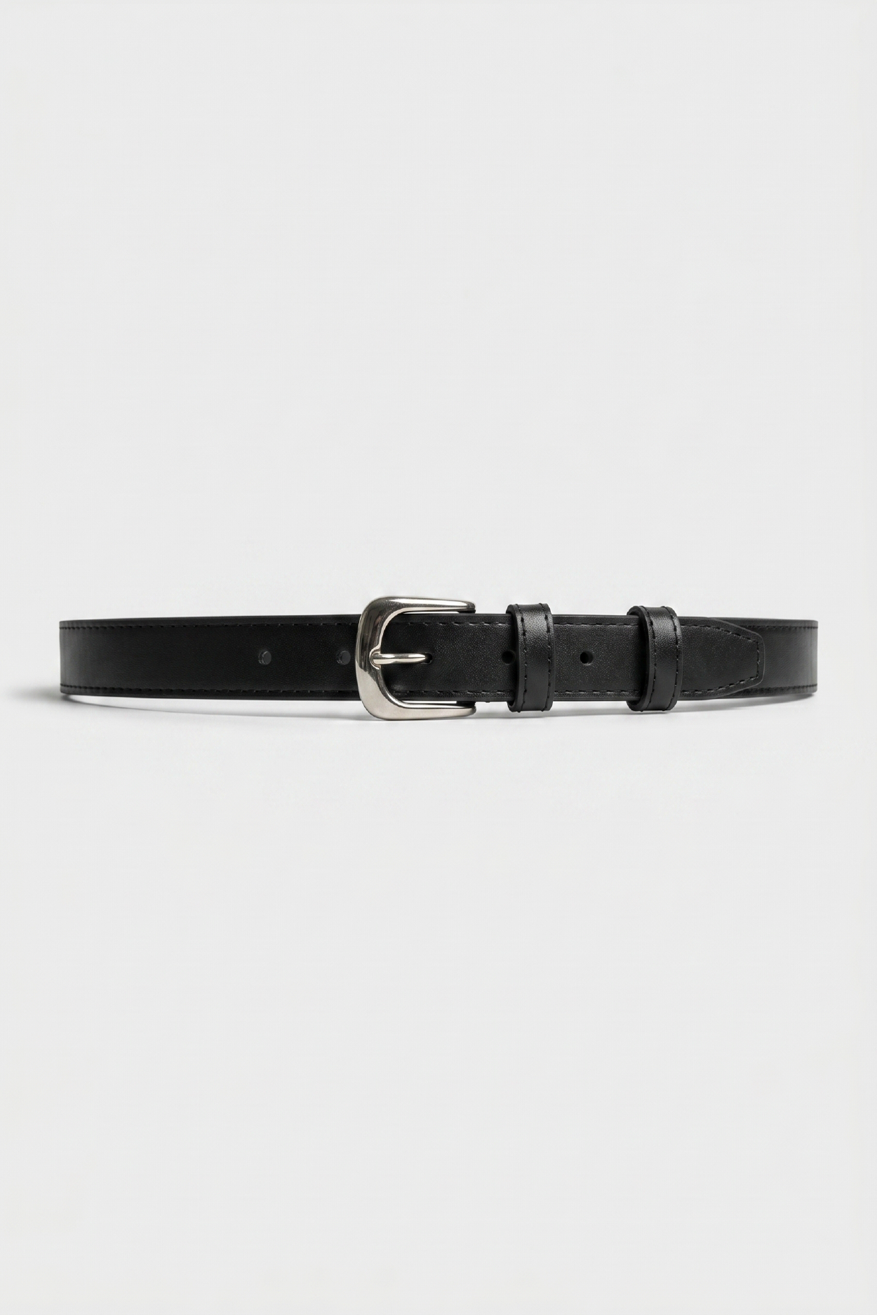 ROUND BUCKLE BLACK FAUX LEATHER BELT
