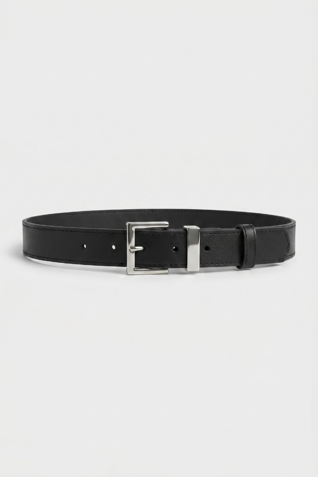 CLASSIC FORM BLACK FAUX LEATHER BELT WITH METAL BUCKLE