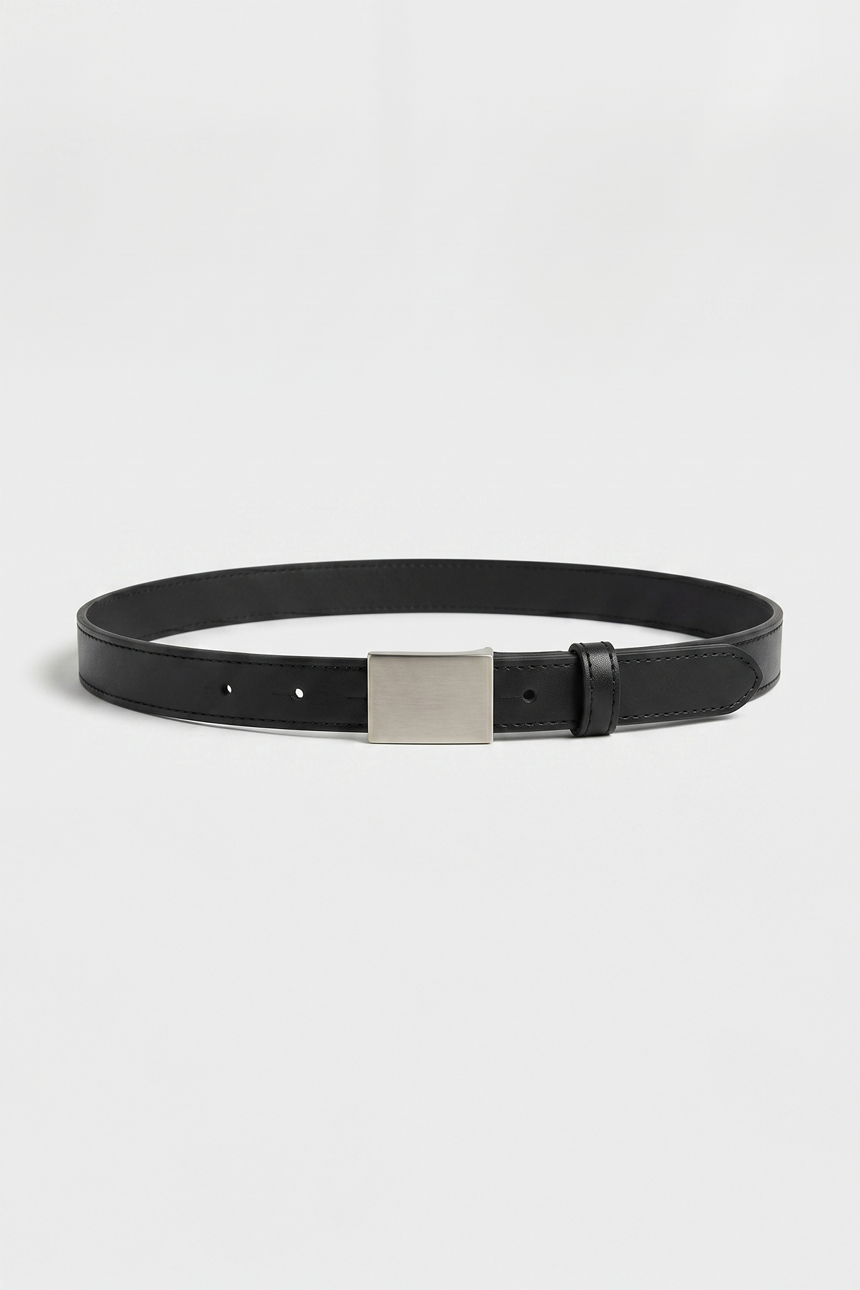 BLACK FAUX LEATHER BELT WITH SQUARE METAL BUCKLE