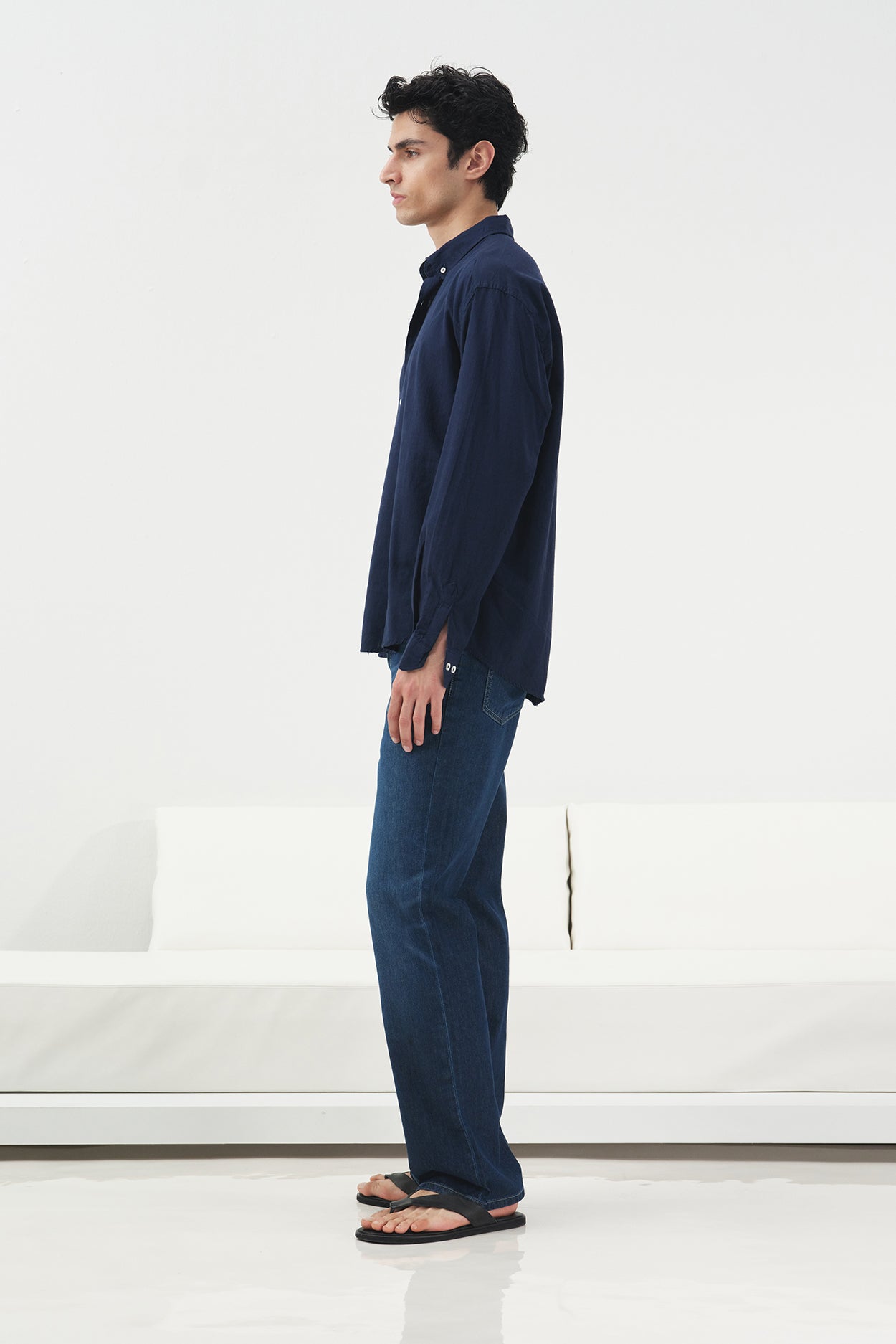 OVERSIZE DRAPED NAVY FRESH LINEN SHIRT