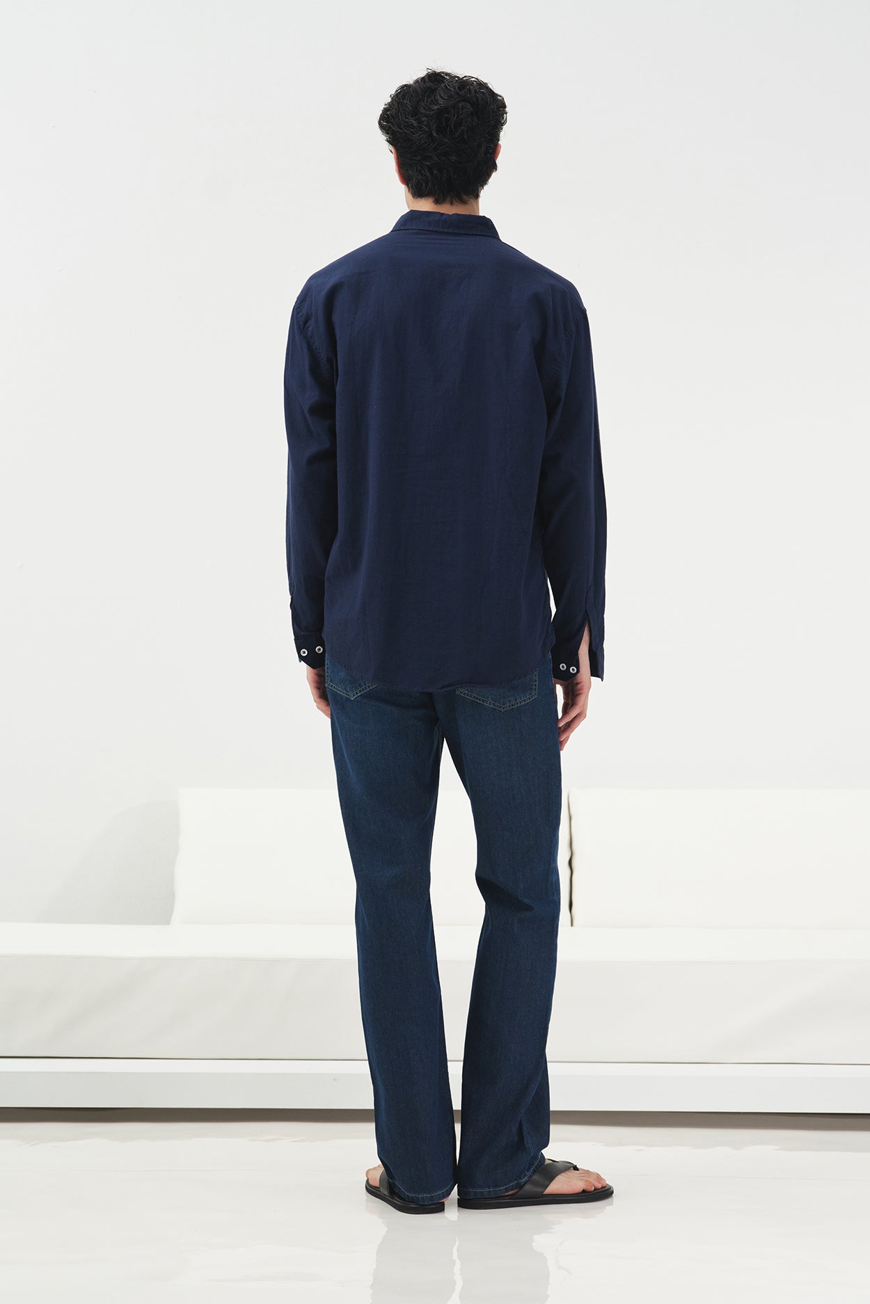 OVERSIZE DÖKÜMLÜ LACİVERT FRESH KETEN GÖMLEK