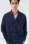 OVERSIZE DRAPED NAVY FRESH LINEN SHIRT