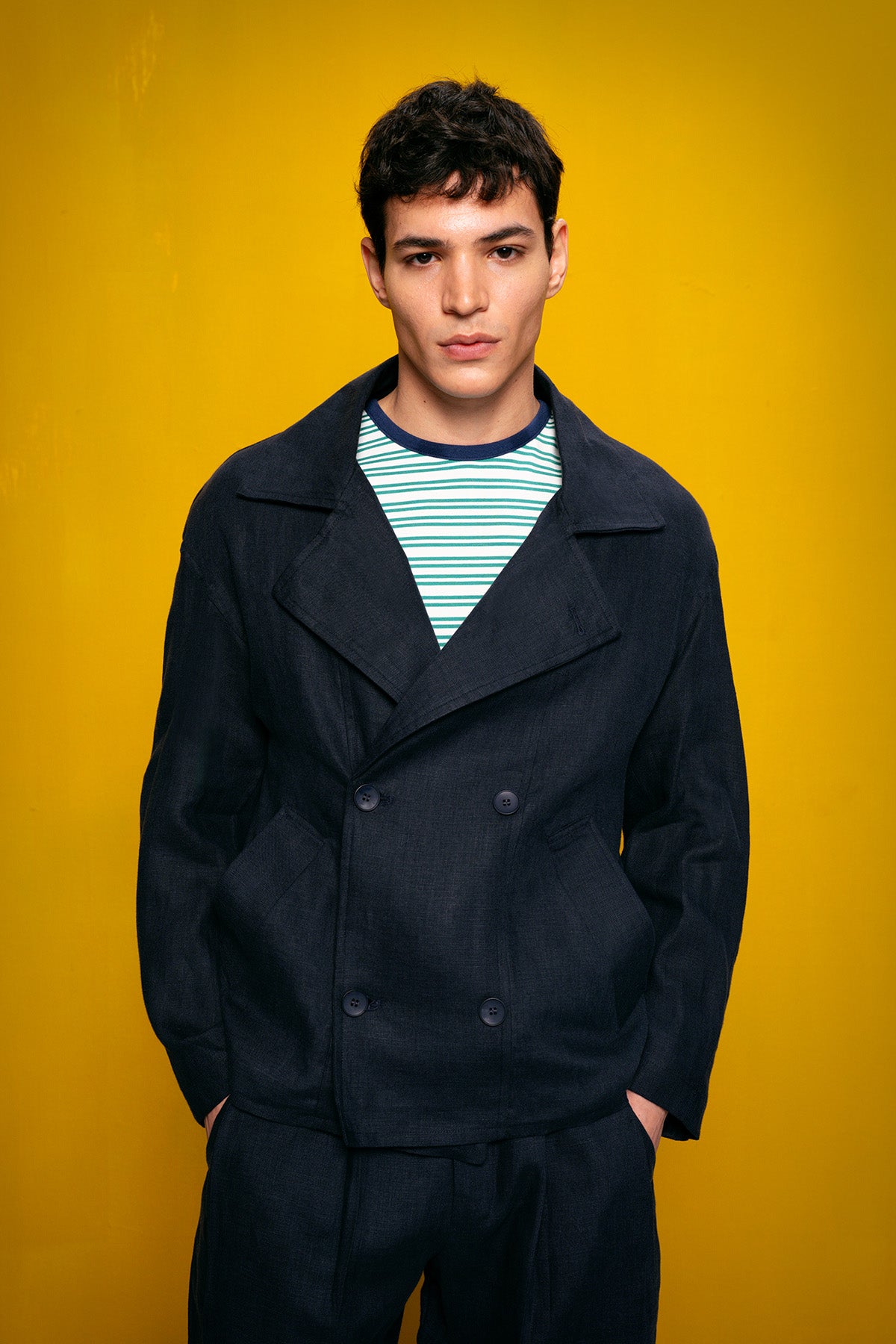 %100 KETEN KRUVAZE LACİVERT CEKET