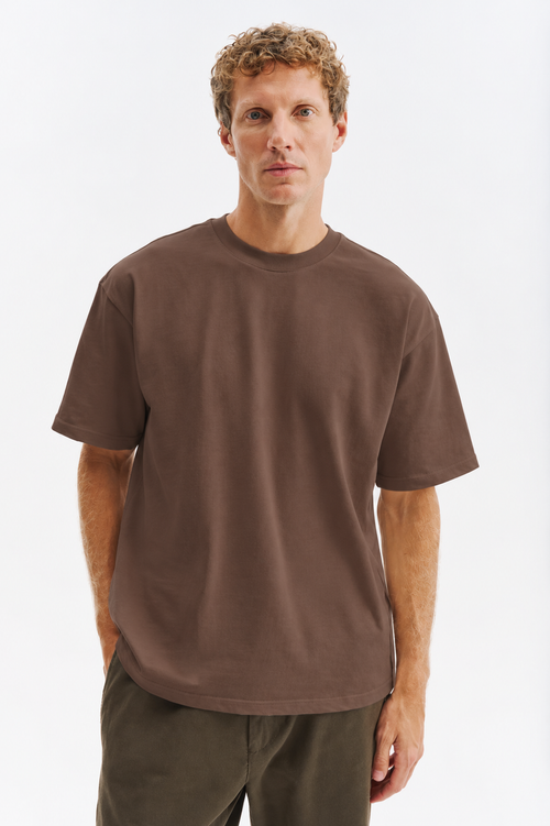 OVERSIZED SHORT SLEEVE BROWN T-SHIRT - 1