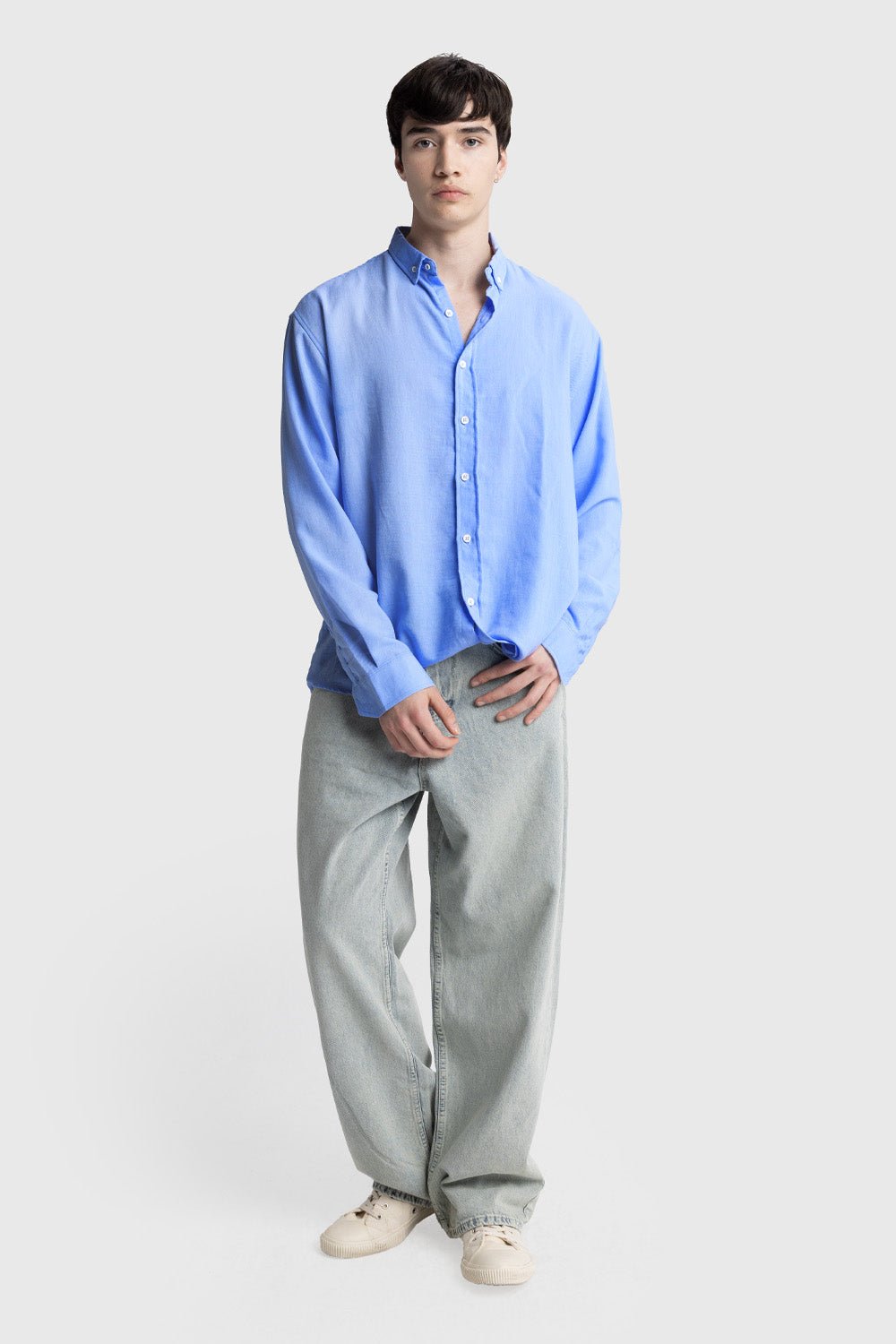 OVERSIZE DRAPED SHIRT - LIGHT BLUE
