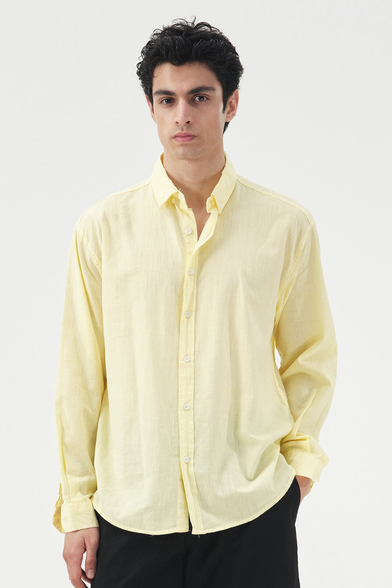 OVERSIZE DÖKÜMLÜ SARI FRESH KETEN GÖMLEK