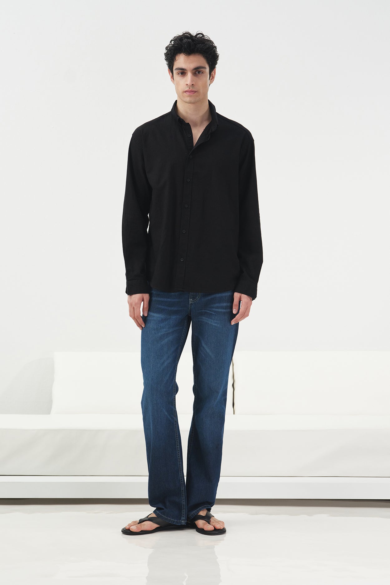 OVERSIZED DRAPED BLACK FRESH LINEN SHIRT