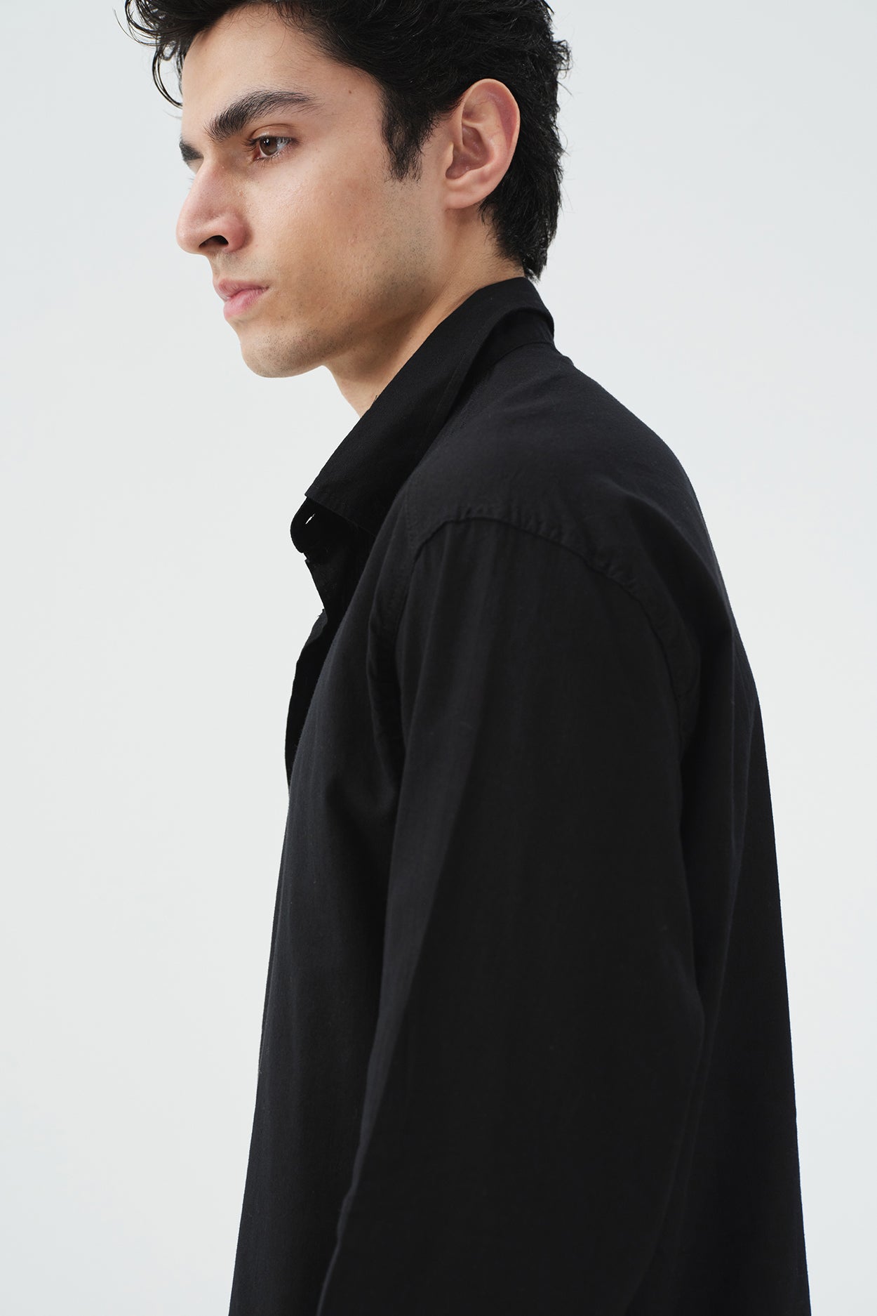 OVERSIZE DÖKÜMLÜ SİYAH FRESH KETEN GÖMLEK