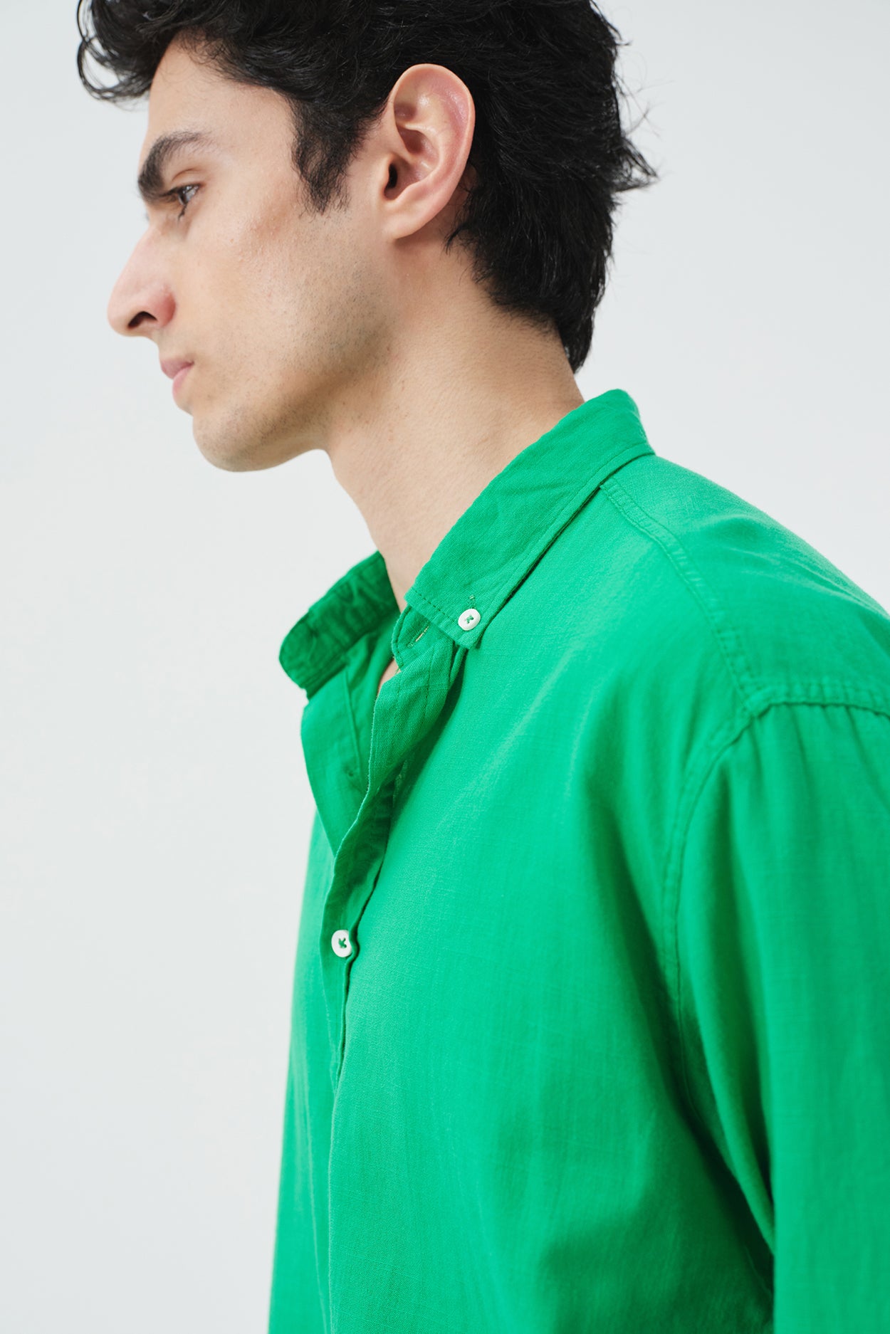 OVERSIZE DÖKÜMLÜ YEŞİL FRESH KETEN GÖMLEK