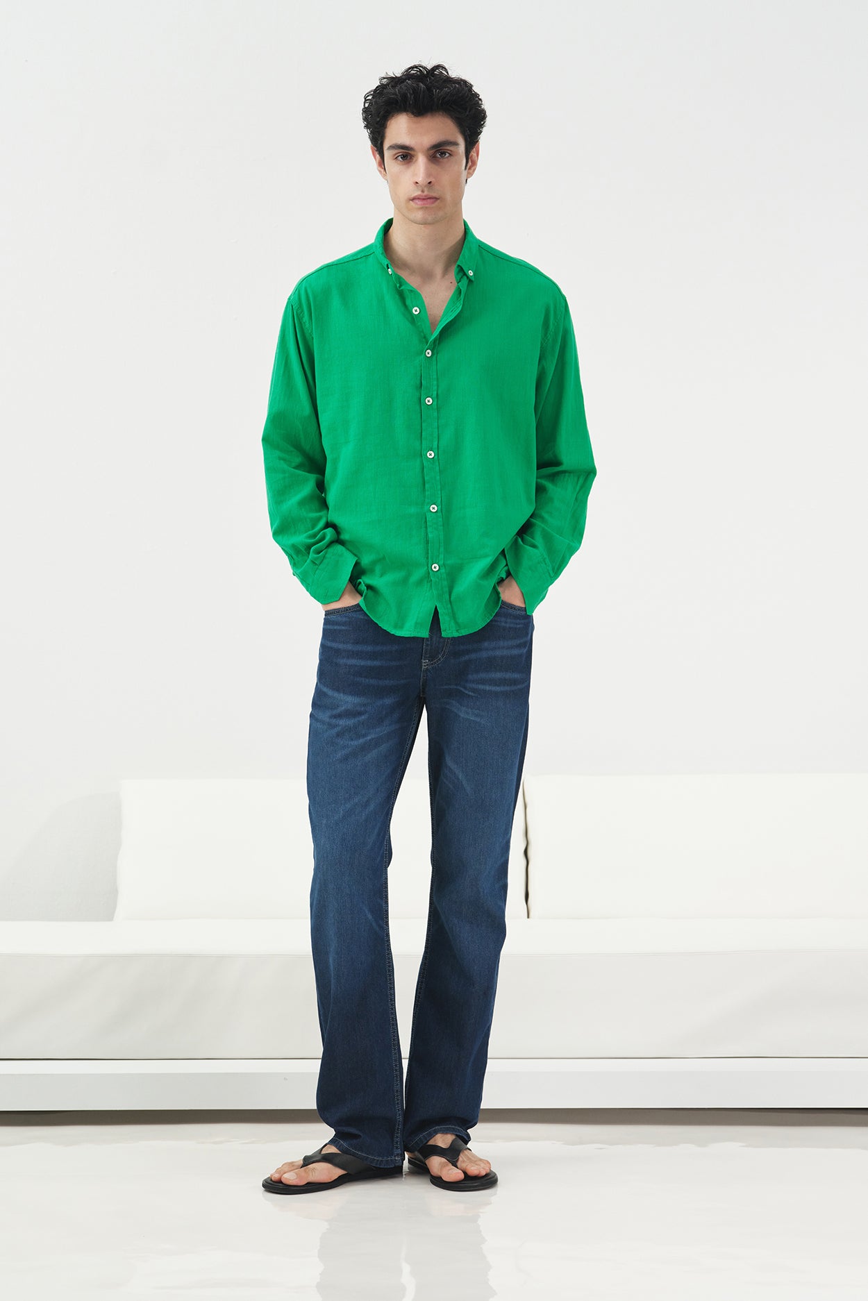 OVERSIZE DÖKÜMLÜ YEŞİL FRESH KETEN GÖMLEK