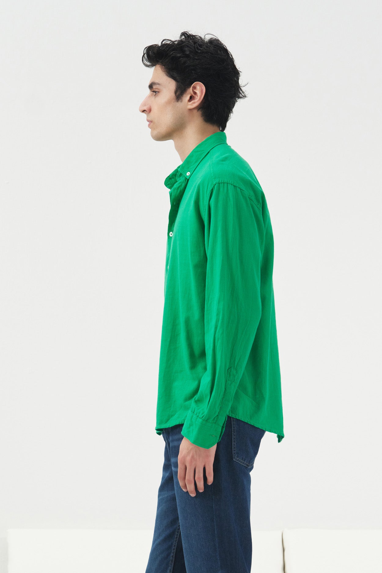 OVERSIZE DÖKÜMLÜ YEŞİL FRESH KETEN GÖMLEK