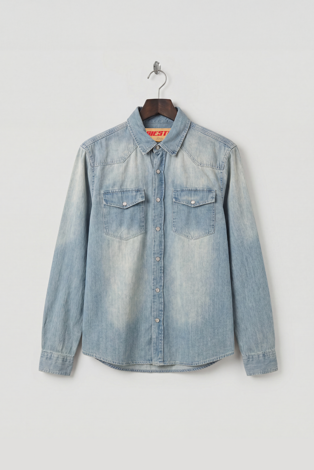 EFEKTLİ REGULAR FIT İNCE AÇIK MAVİ DENIM GÖMLEK
