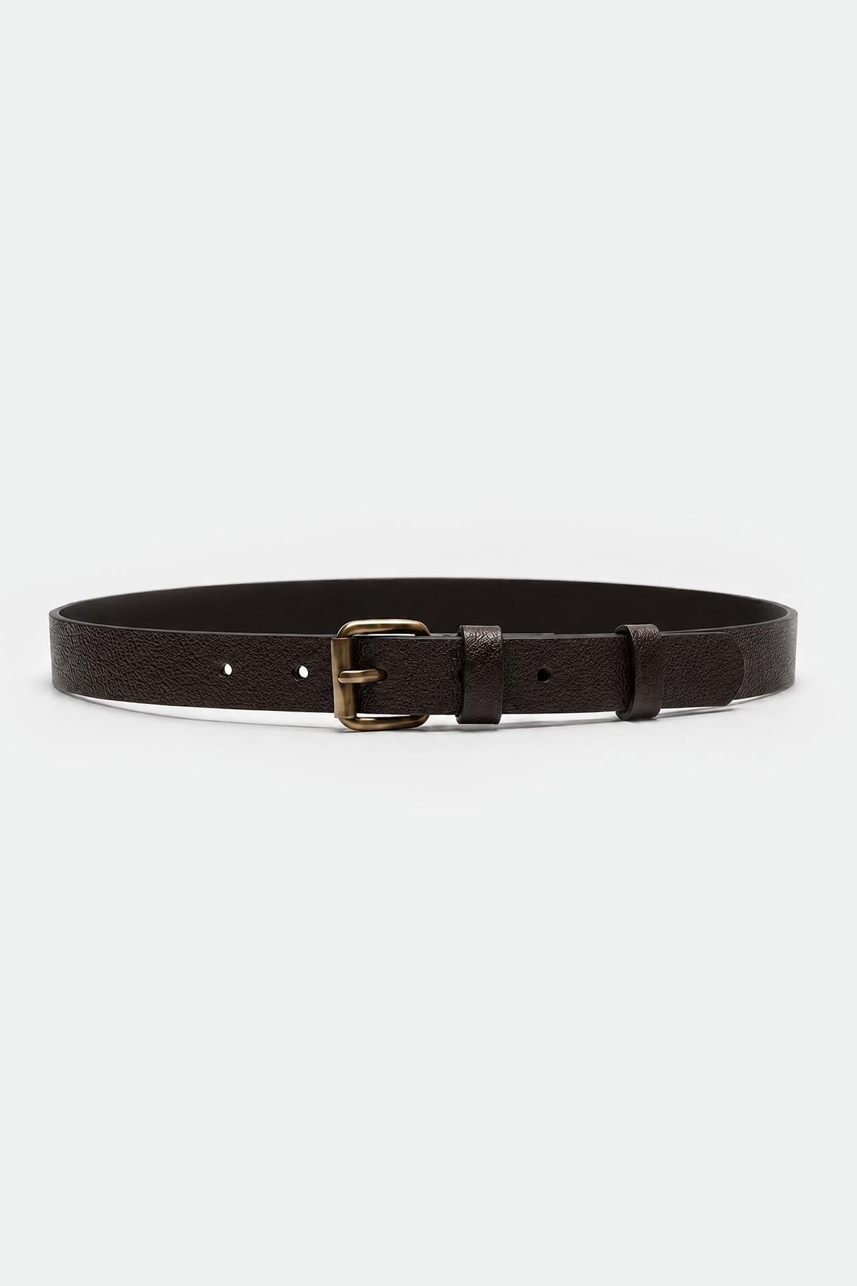 BLACK TEXTURED BELT WITH ANTIQUE GOLD BUCKLE