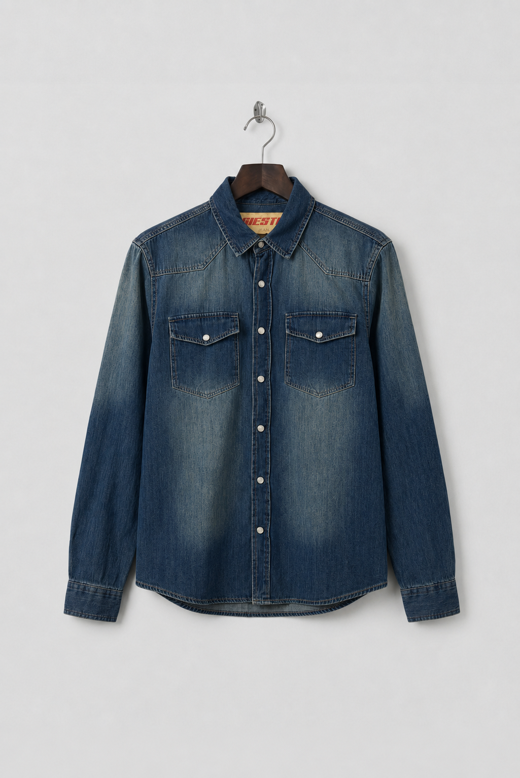 EFEKTLİ REGULAR FIT İNCE KOYU MAVİ DENIM GÖMLEK