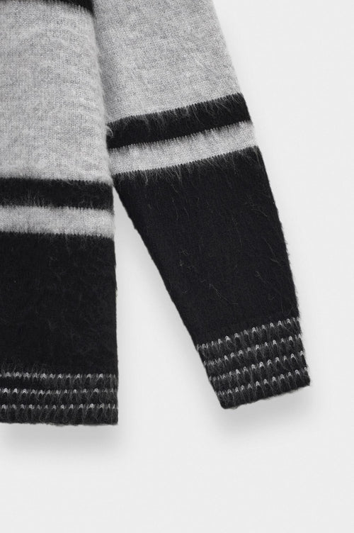 TWO-TONE EMBROIDERED POLO NECK GREY KNIT SWEATER - 3