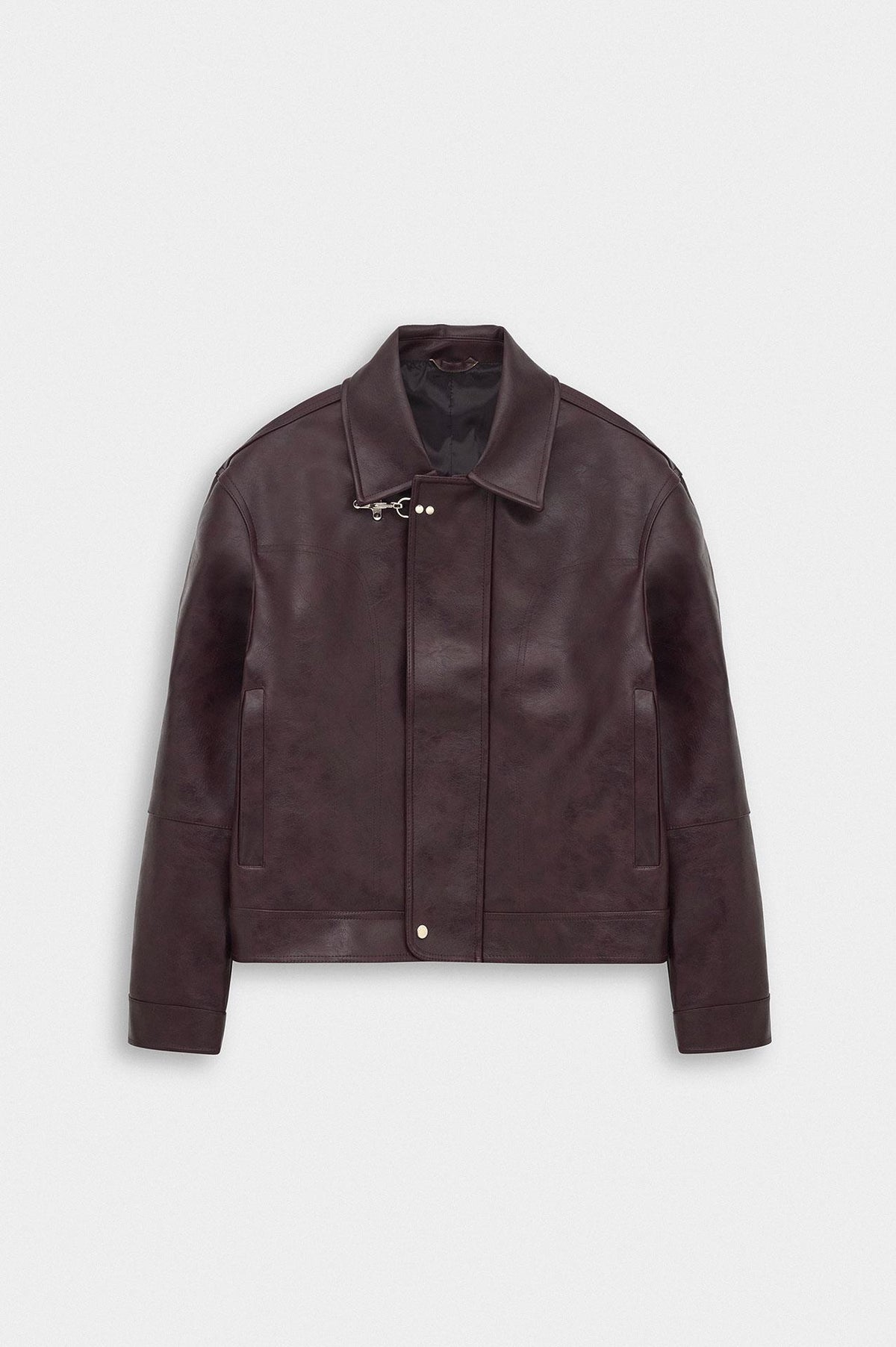CROP FIT AKSEUSARLI BORDO DERİ CEKET - 1