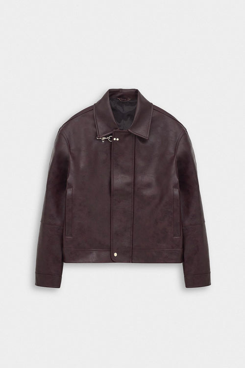 CROP FIT AKSEUSARLI BORDO DERİ CEKET - 1