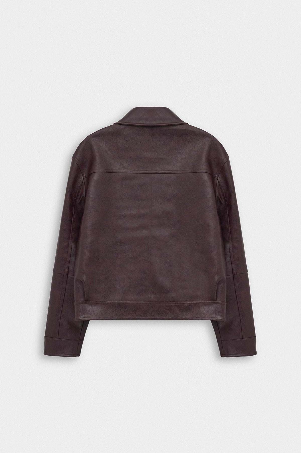 CROP FIT AKSEUSARLI BORDO DERİ CEKET - 2