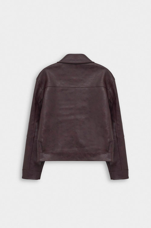 CROP FIT AKSEUSARLI BORDO DERİ CEKET - 2