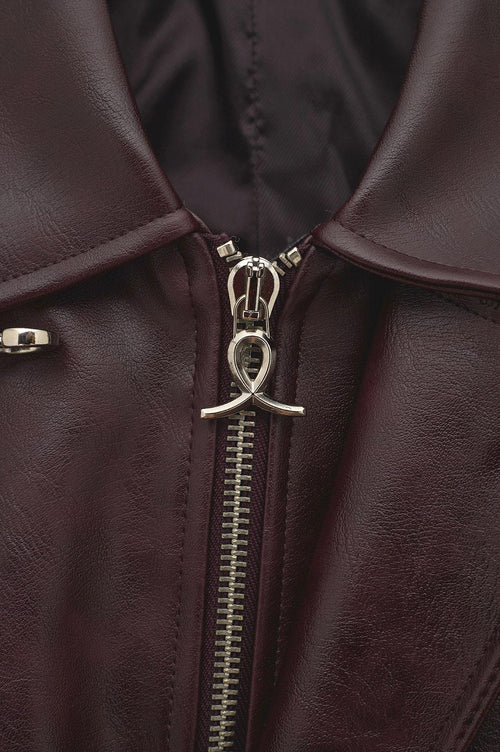 CROP FIT AKSEUSARLI BORDO DERİ CEKET - 3