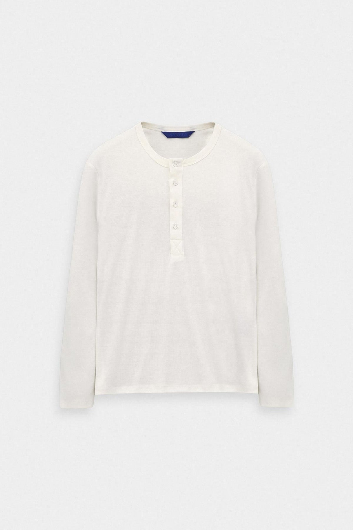 DAR CUT BUTTONED NECK LONG-SLEEVE WHITE T-SHIRT - 2