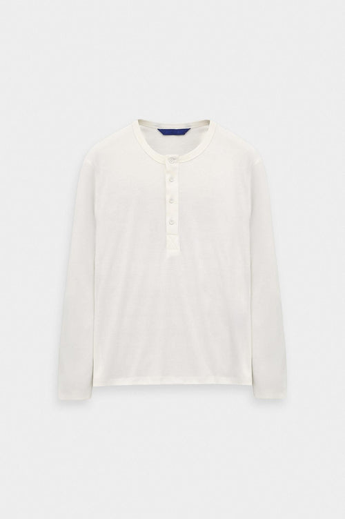 DAR CUT BUTTONED NECK LONG-SLEEVE WHITE T-SHIRT - 2