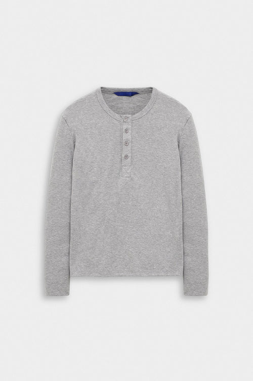 DAR CUT BUTTONED NECK LONG-SLEEVE GREY T-SHIRT - 3