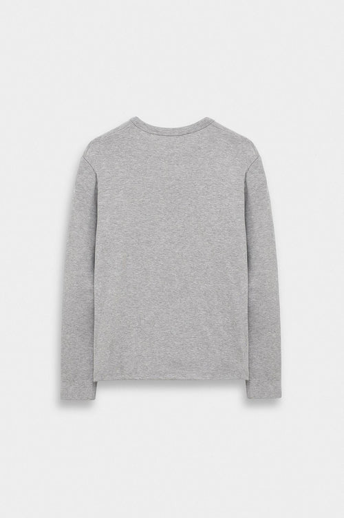 DAR CUT BUTTONED NECK LONG-SLEEVE GREY T-SHIRT - 6