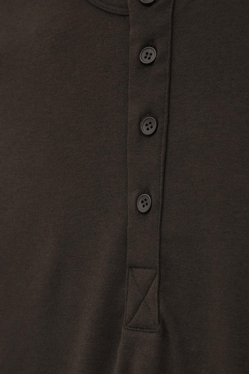 DAR CUT BUTTONED NECK LONG-SLEEVE BROWN T-SHIRT - 2