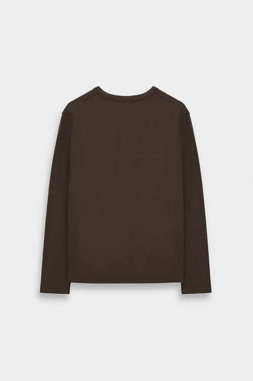 DAR CUT BUTTONED NECK LONG-SLEEVE BROWN T-SHIRT - 4