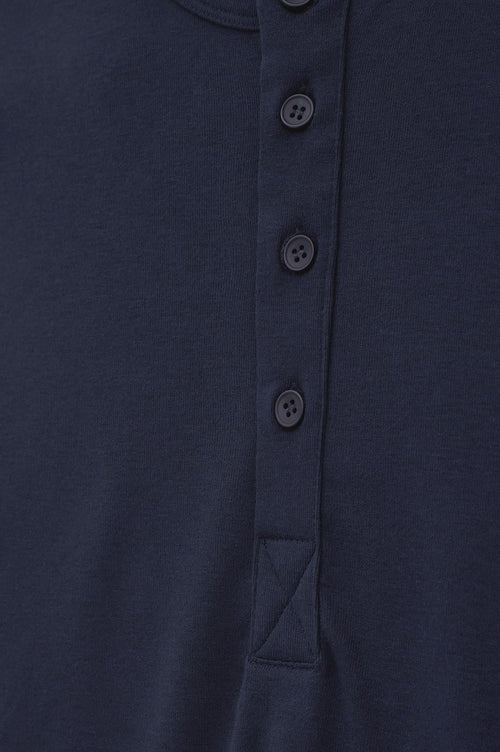DAR CUT BUTTONED NECK LONG-SLEEVE NAVY T-SHIRT - 2