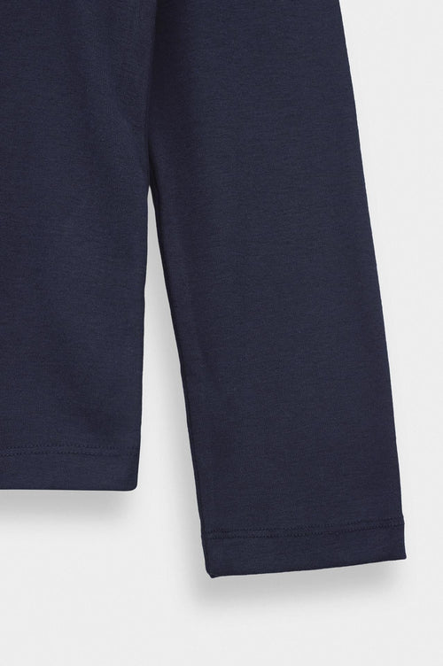 DAR CUT BUTTONED NECK LONG-SLEEVE NAVY T-SHIRT - 3