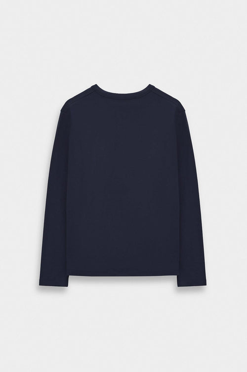DAR CUT BUTTONED NECK LONG-SLEEVE NAVY T-SHIRT - 4