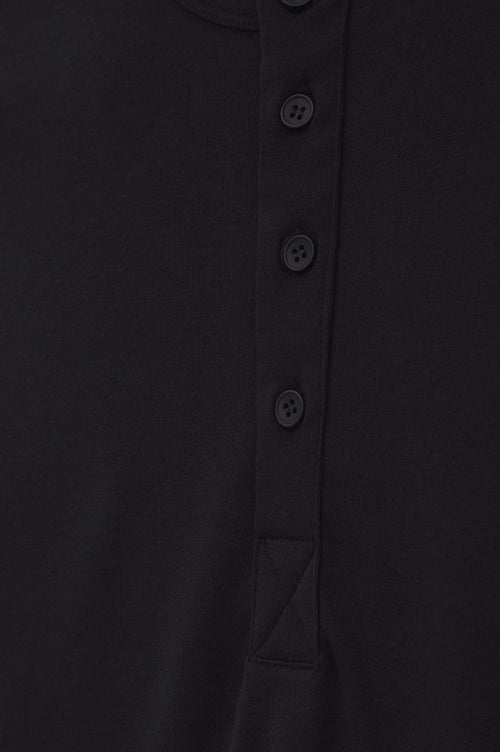 DAR CUT BUTTONED NECK LONG-SLEEVE BLACK T-SHIRT - 2